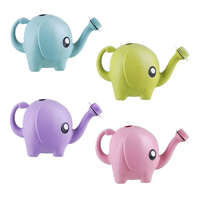 1L Cute Cartoon Elephant Watering Can Children Plastic Long Spout Water Kettle Bottle for Plants Flower Pots Home Patio Lawn Gar