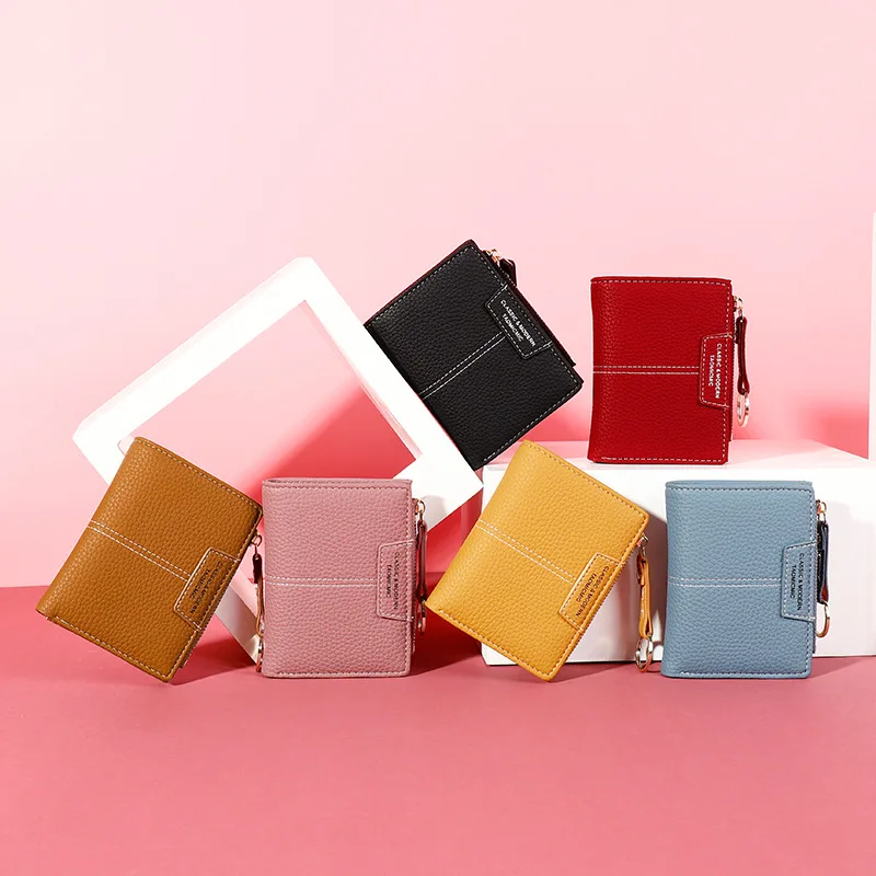 

Casual Leather Mini Women Purse Small High Quality Girls Wallet Simple Solid Color Clutch Ladies Zipper Coin Purse Clip Wallets