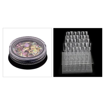 

2 Pcs Nail Art Supplies :2 Box 3D Nail Jewelry Colorful Mixed Acrylic Tip Diamond Flat Jewel Stone Nail & 1 Pcs Display Clear St