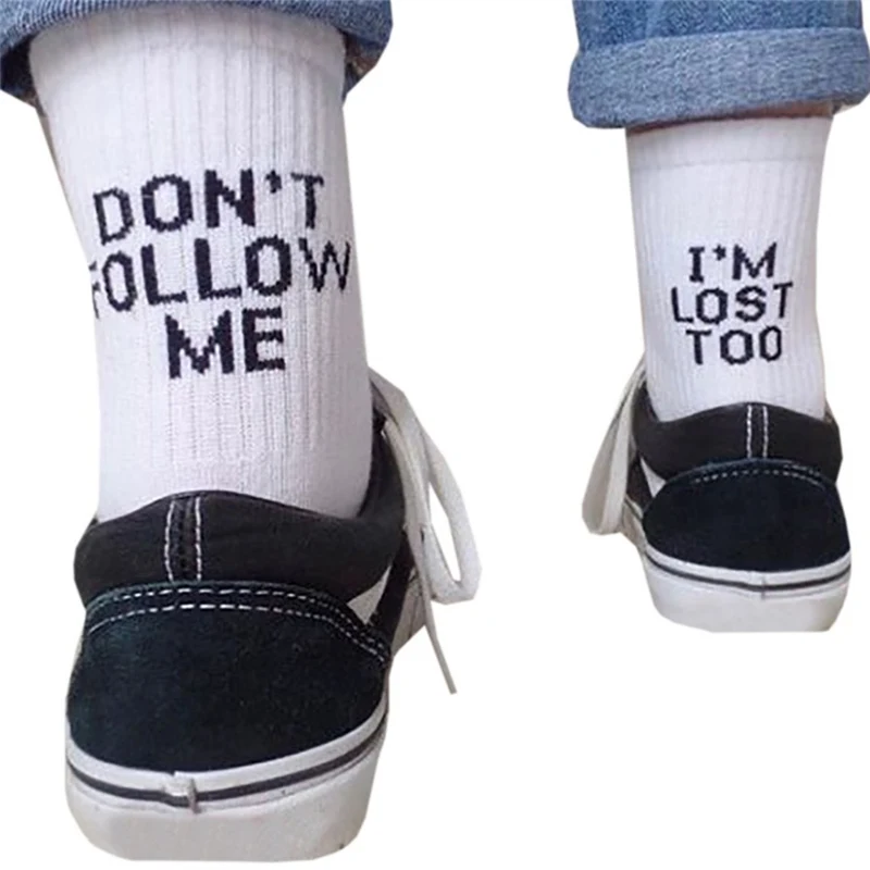 Женские забавные носки Halajuku, напечатанное слово, креативные носки на каблуках, носки в стиле хип-хоп, уличные носки для скейтборда, Бальные чулки, унисекс - Цвет: White Dont follow me
