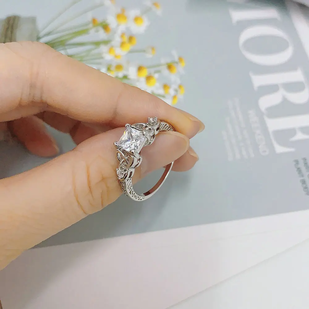 ZHOUYANG Wedding Engagement Rings For Women Delicate Hollow 4 Claws Zircon White Gold Color Party Gifts Fashion Jewelry DZR022 | Украшения