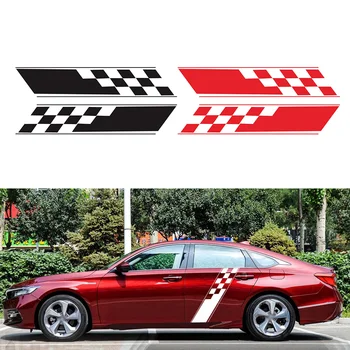 

Durable And Practical 2pcs Racing Plaid Hood Side Door Fender Stripes Decal Stickers For Car Truck SUV