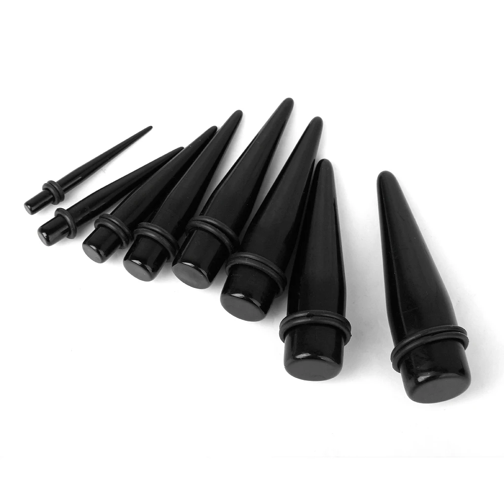8 x Black Acrylic Expander Taper Ear Stretching Plug with different sizes Double O-ring
