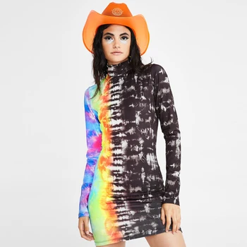 

Womens Clothing Mini Party Dress Long Sleeve Tie Dye Backless Sexy Dress Elegant Clothing Gothic Punk Clubwear Bodycon Dresses