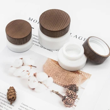 

OEM personalized lotion cream porcelain white 50*50g cosmetic glass jars with dark bamboo lid 15g cosmetic skin care cream jar