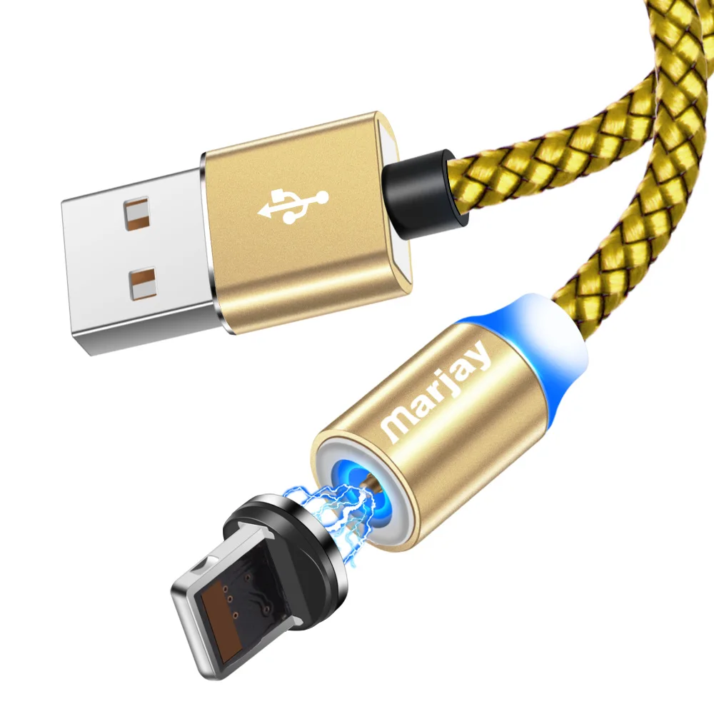 Gold For IOS Marjay Магнитный зарядный кабель светодиодный Micro usb type C Магнитный usb зарядный кабель для iphone X 7 8 6 Xs Max XR samsung S9 зарядное устройство - Цвет: Gold For IOS