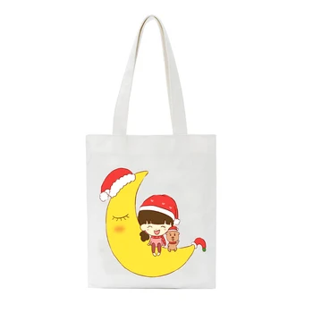 

Women Canvas Bag Cartoon Playing Girl Print Shopping Bags Large Capacity Shoulder Tote Bag Eco Reusable Shopper Ladies Handbags