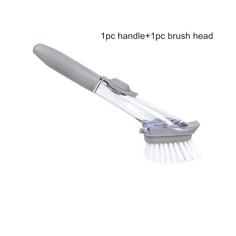 Щетка для мытья посуды с длинной ручкой, щетка для мытья посуды, диспенсер для мыла, кухонный скребок для раковины, автоматическая губка, щетка для мытья посуды - Цвет: 1 set handle Brush