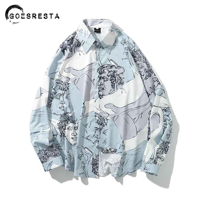 Рубашка мужская оверсайз с открытыми плечами модная уличная одежда в стиле
