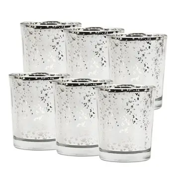 

6PCS Candle Holder Glitter Decorative Glass Candle Cup Tealight Candle Holder Party Table Candelabra Desk Candle Holder