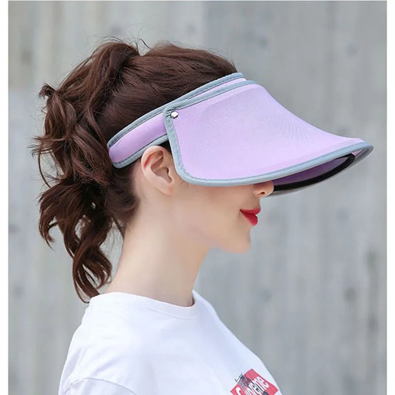 Women summer sun visor wide-brimmed hat beach hat adjustable UV protection female cap packable double layer protection Sun hat 2