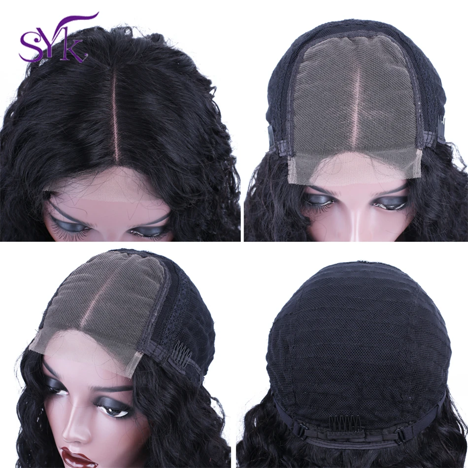 Kopen SYK HAAR Vetersluiting Menselijk Haar Pruiken Pre Geplukt 4*4 Vetersluiting Pruik Braziliaanse Haar Diepe Golf pruik Voor Zwarte Vrouwen 150% Dichtheid