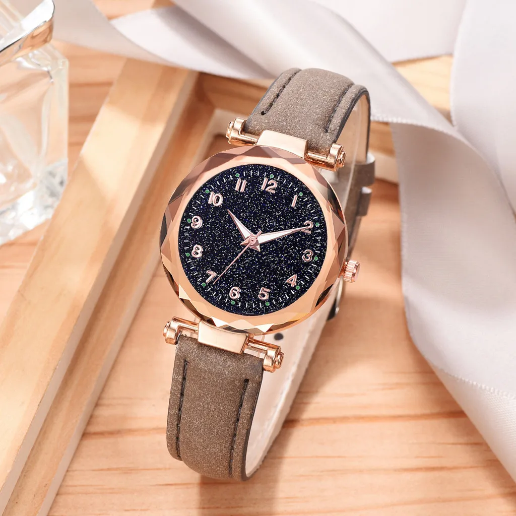 Для женщин часы Galaxy циферблат роскошный кожаный ремень кварцевые часы Творческий Стекло звездное небо циферблат Для женщин часы reloj mujer часы женские - Цвет: A