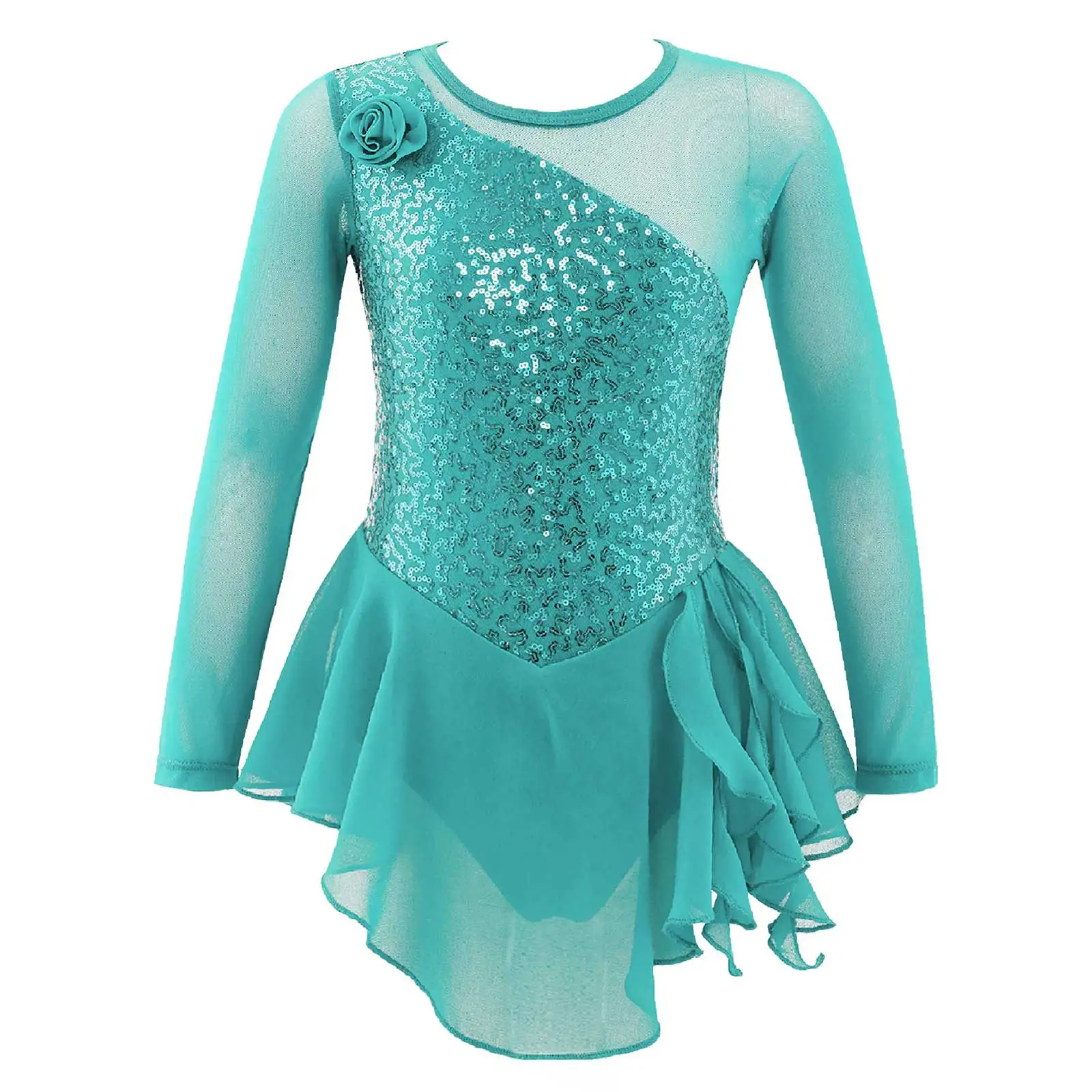 Kids Girls 1pcs Ballet Dance Dress Bodysuits Long Sleeves Round