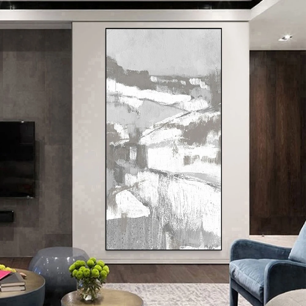 

Hand Painted Abstract Gray White Painting Wall Art Landscape Oil Painting Handmade For Living Room Bedroom Home Decor No Framed