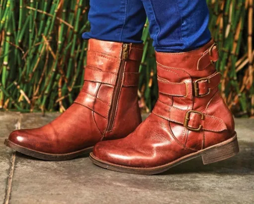 Женские ботинки до середины икры; chaussure boots; Винтажные ботинки-гладиаторы из искусственной кожи на низком каблуке; matin; женская обувь размера плюс; zapatos mujer sapato; H797 - Цвет: brown