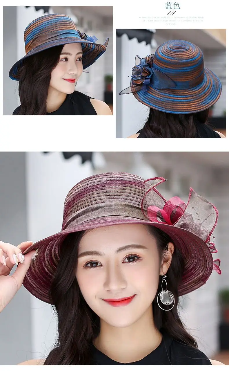Femme Chapeau Fleur Organza Pliable Large Bord Plage Cocktail Cérémonie