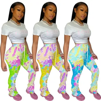 

European and American women's clothing stand-alone stand-alone hot style colorful pleated printed pants