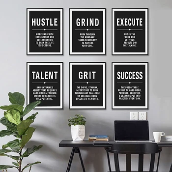 

Office Wall Art Canvas Painting Hustle Success Talent Motivational Quote Posters & Prints Minimalist Motivational Pictures Decor