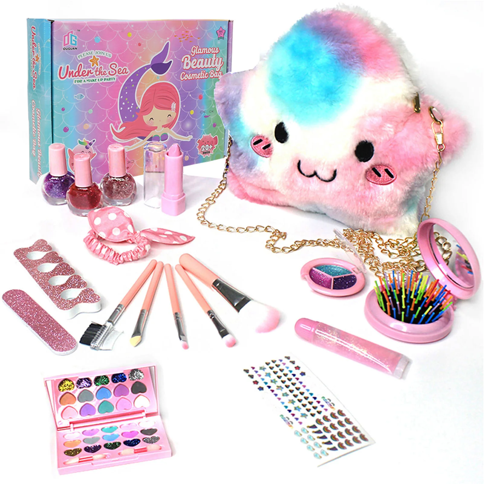 Qudai Kit de maquiagem para meninas Real Kids Make Up Set Cosmetics Play  Set Cofre lavável com bolsa de transporte para meninas Jogo de festa Natal