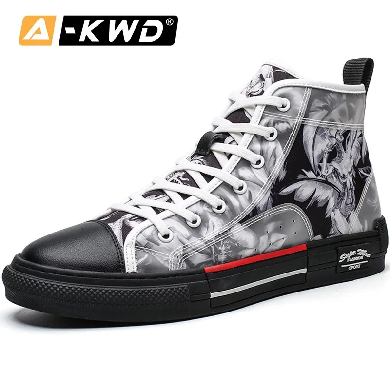 

Fashion Men Casual Shoes Canvas Men Sneakers 2020 Simple High Top Shoes Schoenen Heren 3D Print Casual Sneakers Light Men Shoes