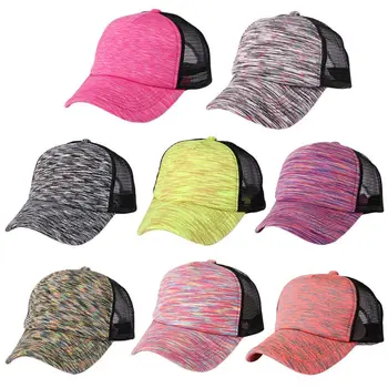 

Men Women Summer Outdoor Sports Baseball Cap Contrast Colored Striped Mesh Back Quick-Dry Running Snapback Sun Hat