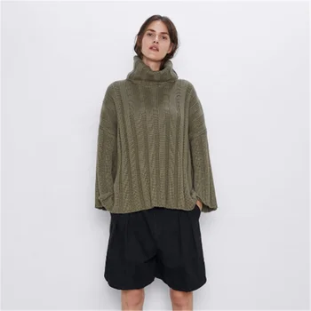 

2020 ZA Spring New Pure Color Sweater Fashion Soft Touch Loose Sweater Boho Women Long Sleeve Collar Loose Sweater Gift