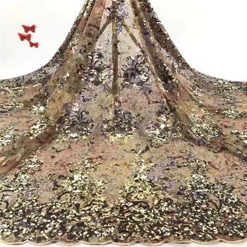 

New arrival african sequin lace fabric 2020 high quality lace french lace fabric 5 yards for nigerian lace fabric r82-961