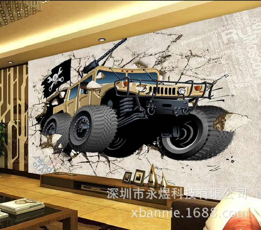 Автомобиль сломанной стены 3D крутые обои Офис Ресторан Бар бесшовные ТВ фон