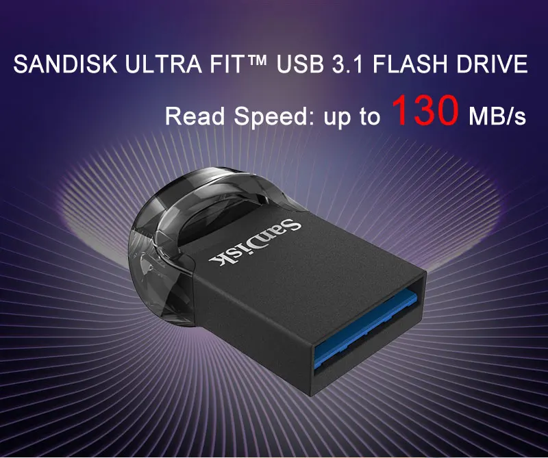 Двойной Флеш-накопитель SanDisk Ultra Fit USB флэш-накопитель USB 3,1 256 ГБ 128 Гб 64 ГБ 32 ГБ оперативной памяти, 16 Гб встроенной памяти, 130 МБ/с. флешки Высокая Скорость USB 3,0 USB Стик