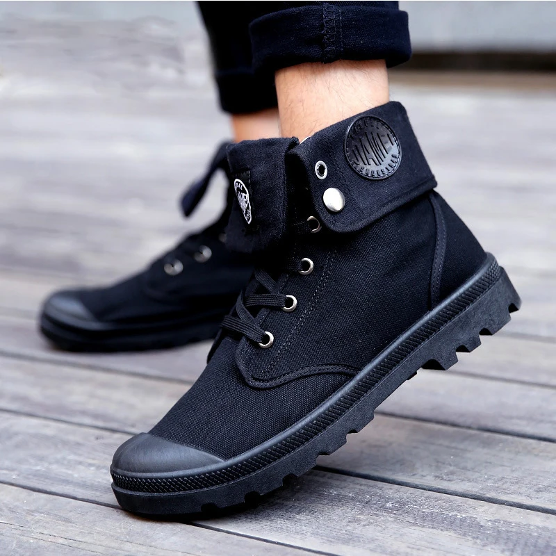Chelsea Boots High-Top-Shoes Casual-Shoes Canvas Black Men Fashion Outdoor Ankle Zapatos-De-Hombre