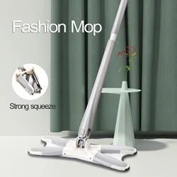 X-type Squeeze Mop With Microfiber Replace Cloth Heads Floor Mop 360 Degree Flat Mop Hand Free Washing Household Cleaning Tools