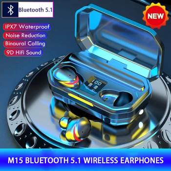 

M15 TWS Wireless Headphones Bluetooth V5.1 Earphones 9D Stereo Bass gaming headset Waterproof Sport Touch Headset Mini Earbuds