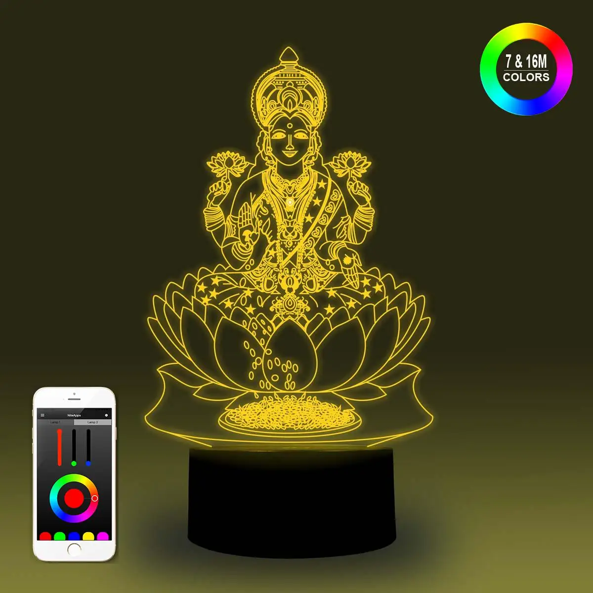 NiteApps 3D Гуаньинь, Будда ночник настольная Иллюзия украшение лампа подарок на день рождения приложение/сенсорный контроль