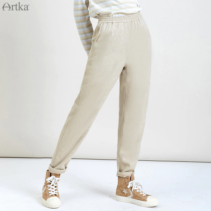Женские прямые брюки ARTKA повседневные утолщенные шерстяные с эластичным поясом