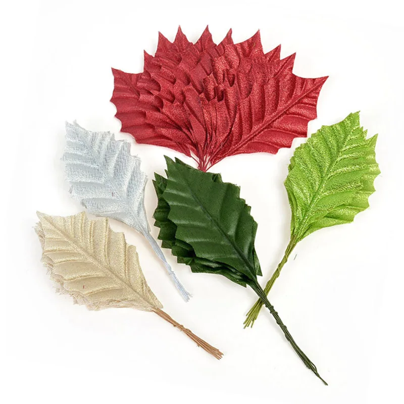 

10Pcs/lot Artificial Flowers Glitter Tree Leaf Wedding Christmas Home Decoration Craft Wreath Gift Scrapbooking Accessories
