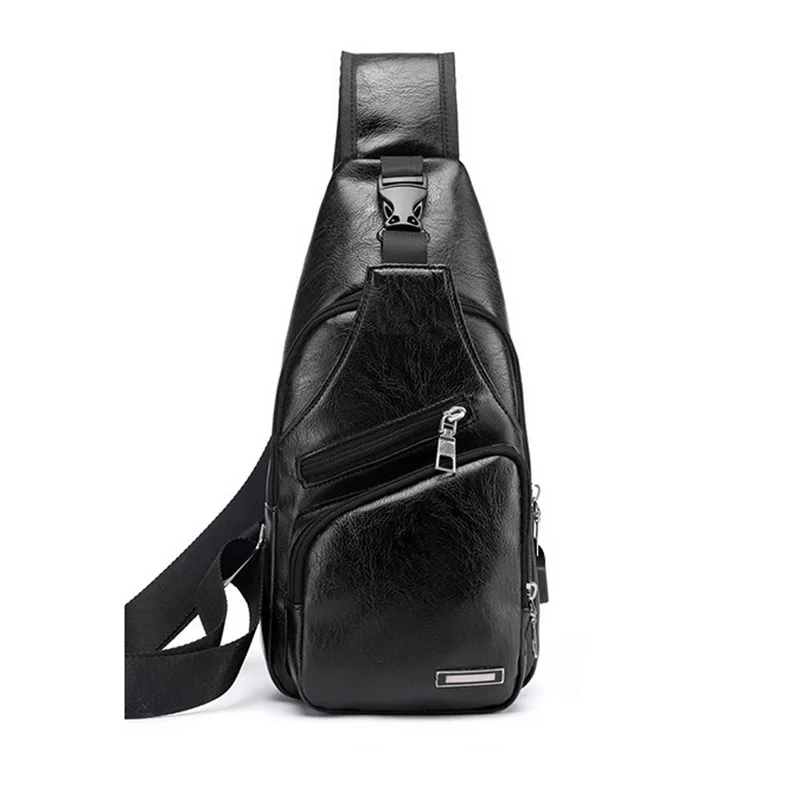 Мужская сумка через плечо Pui tiua, нагрудная сумка, мужская сумка из искусственной кожи, нагрудная USB сумка с отверстием для наушников, органайзер для путешествий, Мужская поясная сумка