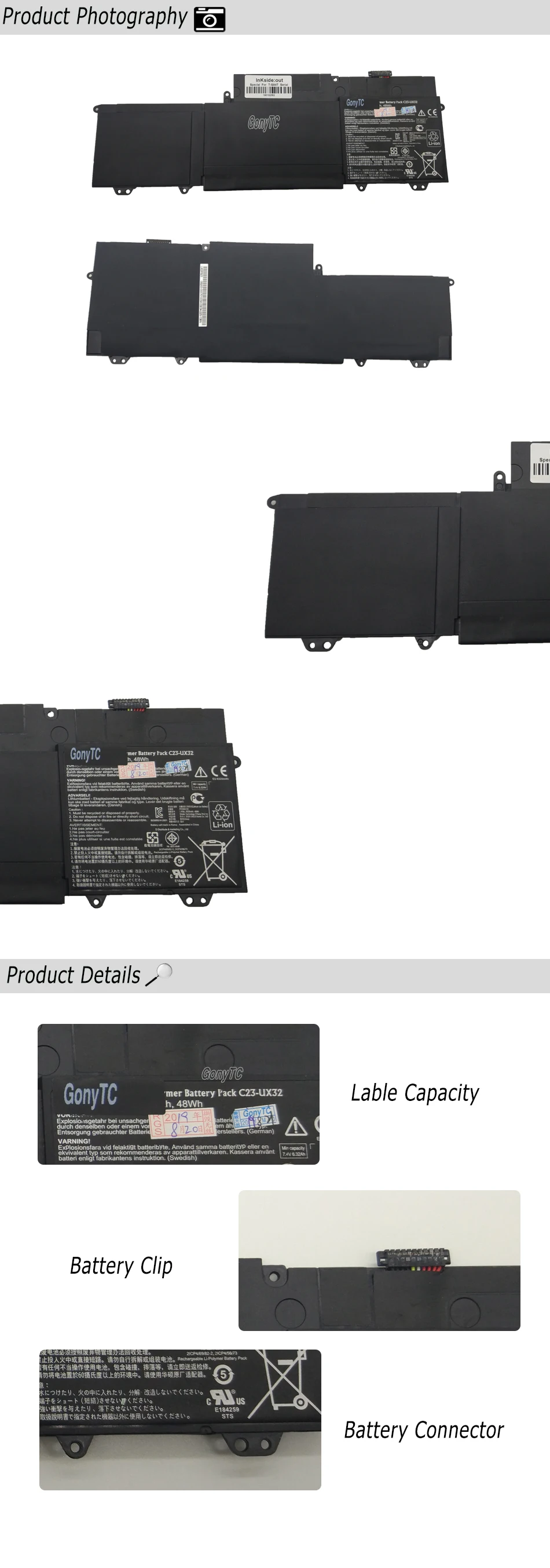 C23-UX32 Аккумулятор для ноутбука Asus VivoBook U38N U38N-C4004H ZenBook UX32 UX32A UX32VD UX32LA 7,4 V 6520 мА/ч, натуральная кожа
