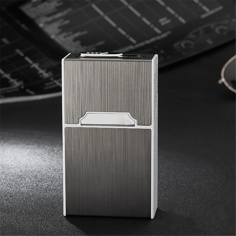 Black Портативный USB зарядка Зажигалка 20 сигарет коробка чехол зажигалка деловой подарок для мужчины электрическая зажигалка для сигарет держать 20 сигарет - Цвет: Black