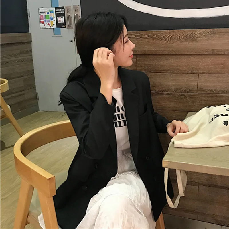 

Korean-Style Casual Suit Jacket Female Autumn 2019 New Style Hong Kong Style Loose-Fit Black And White with Pattern Elegant Suit