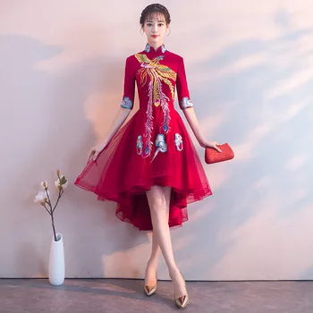 

2020 New red Dress Skirt Women's Cheongsam Autumn And Winter Dignified, beautiful and retro