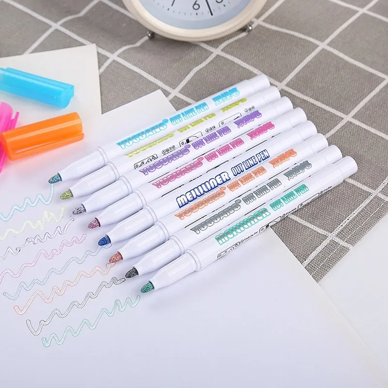 

8 PCS Net Red Colorful Flash Graffiti Poster Fluorescent Marker Pen Creative Multi-Function Hand Account School Office Supplies