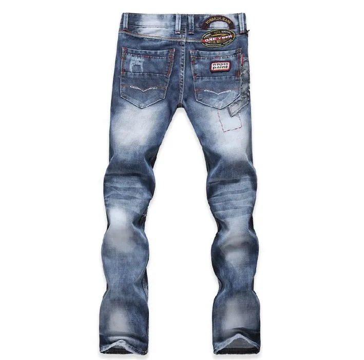 

Product Men's Trousers Trend Washing Cotton Jeans With Holes Trend Slim Fit Cowboy Pants 8037