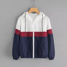 Женская одежда Лоскутная комбинированная хит цвет skinsuts свитшот на молнии с капюшоном карманы пальто для девочек тонкая весенне-осенняя одежда