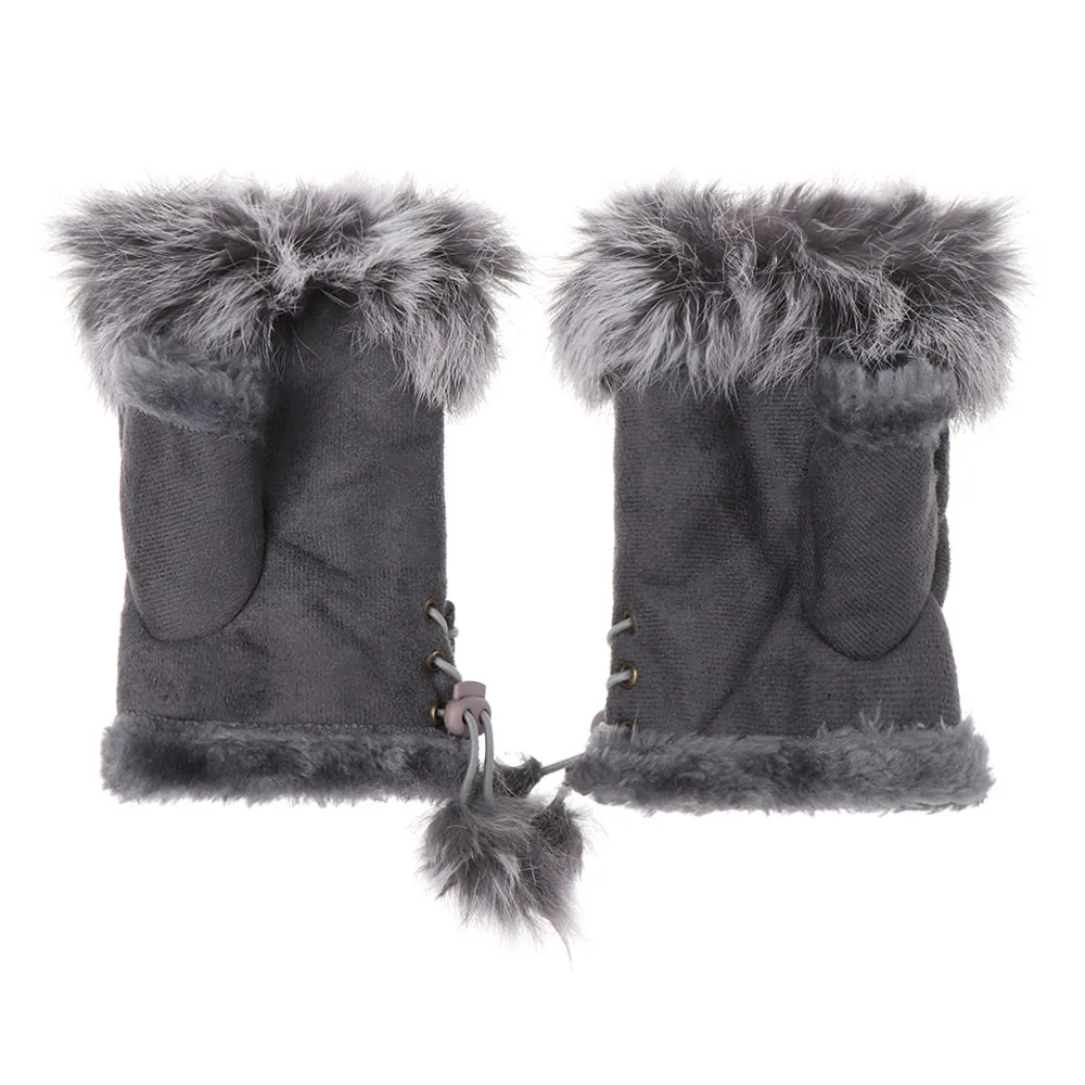 1 пара модные женские митенки перчатки без пальцев замшевые кожаные перчатки из искусственного кролика зимние перчатки высокого качества половинные перчатки
