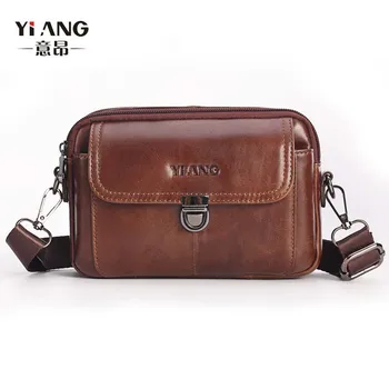 

Yi'ANG Brand Genuine Leather Cross belt Fanny Waist Pack 7' Cell Phone Pouch Case Mini Men Shoulder Messenger Bag Multi-function