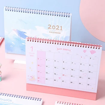 

2021 Cartoon Printed Calendar INS Style Cherry Blossom Desk Calendars Daily Schedule Planner 2020.08-2021.12
