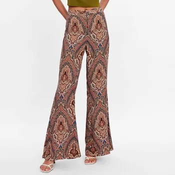 

Fashion Boho Print Wide Leg Pants Women Spring Summer Fall Casual Fashion Sexy High Waist Bohemian Style Flare Trousers BottomS