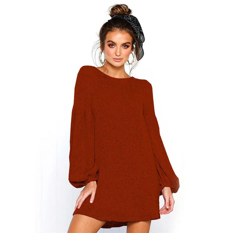 Осенне весеннее женское сексуальное трикотажное мини платье с круглым вырезом и