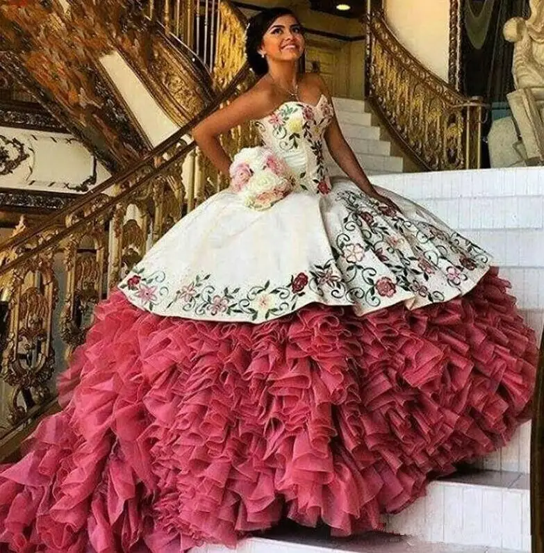 as picture Винтажное Пышное Платье с вышивкой Пышное Бальное платье с оборками из органзы 16 платьев милые многоярусные юбки платья для выпускного вечера - Color: as picture